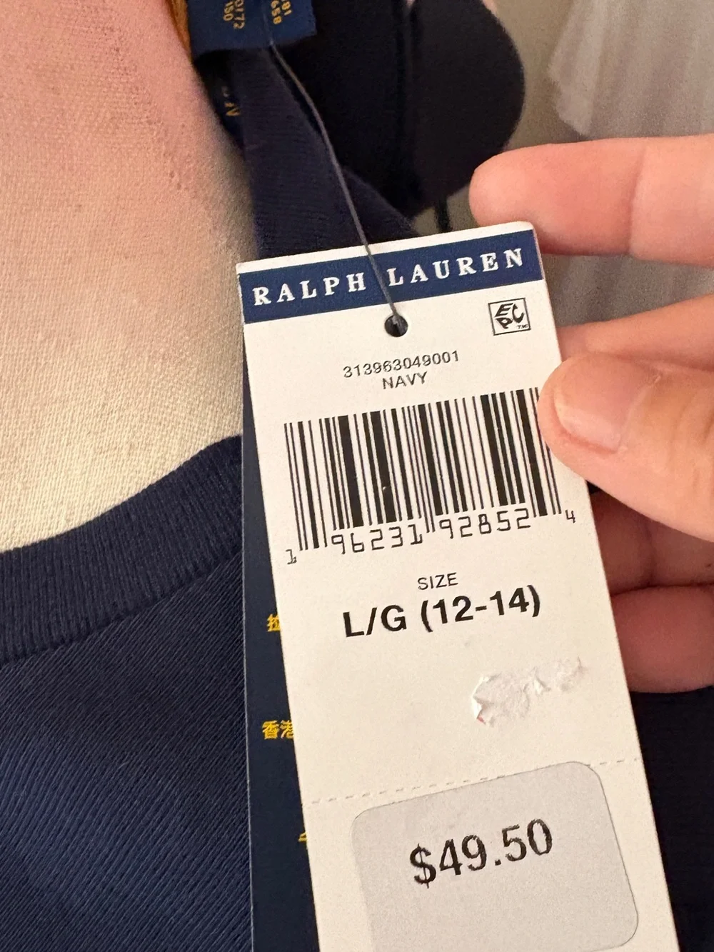 Ralph Lauren Navy Long Sleeve Tee with Pink Polo Pony